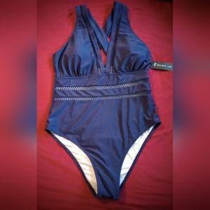 SALE! Blue One Piece Swimsuit Criss Cross Back